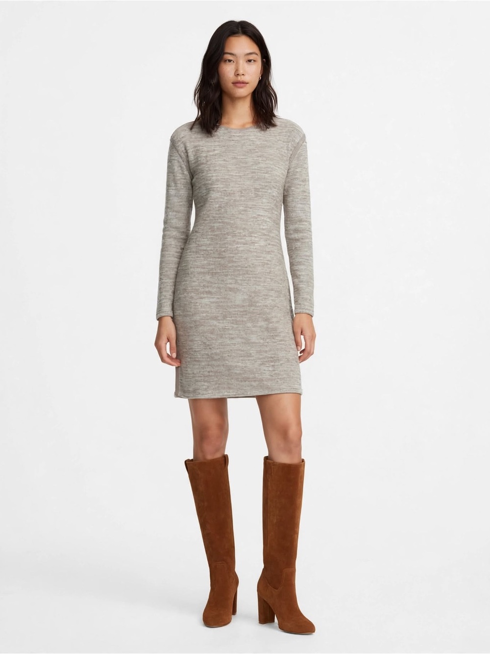 Athleta Sweater Dress Small S Beige Oatmeal Long Sleeve Knit 60% Cotton